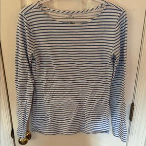 J. Crew White and Blue Striped Long Sleeve Shirt